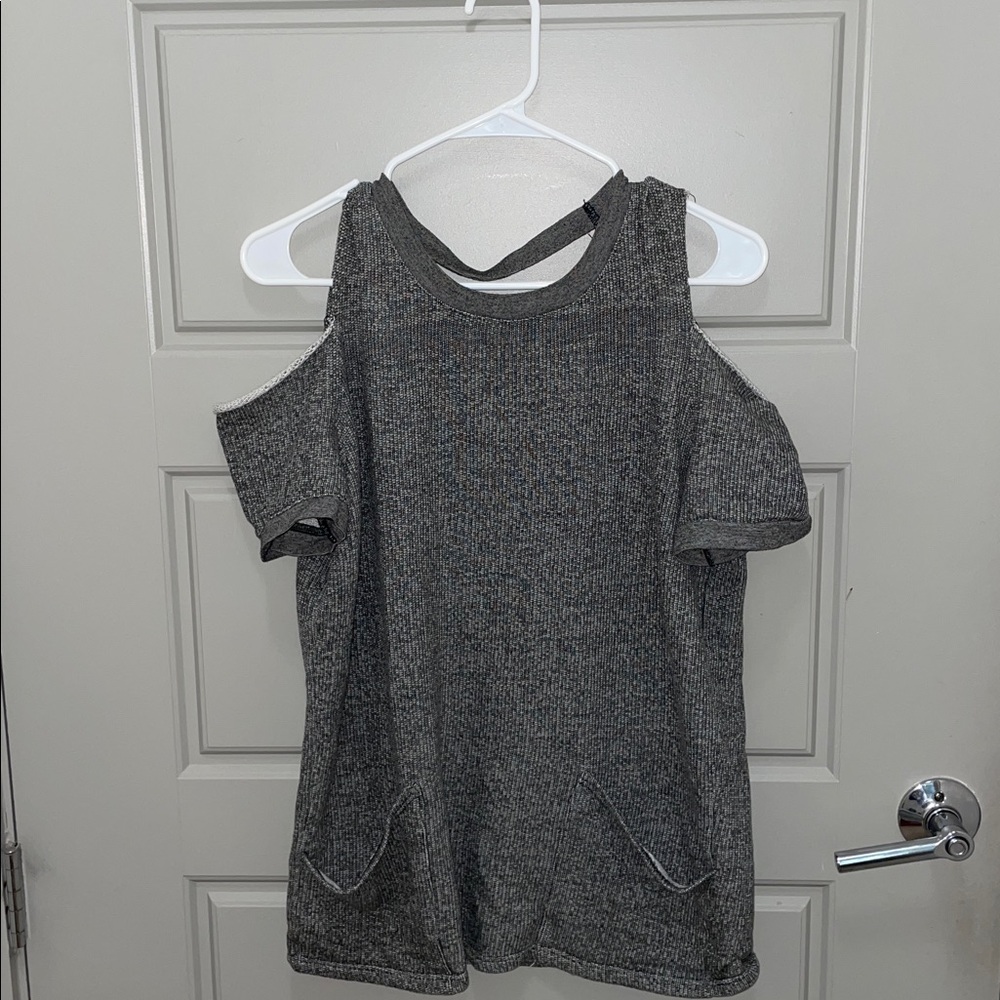 Gray Cold Shoulder Top